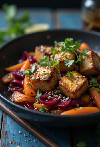 Wok de tofu con betabel
