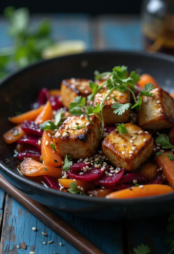 Wok de tofu con betabel