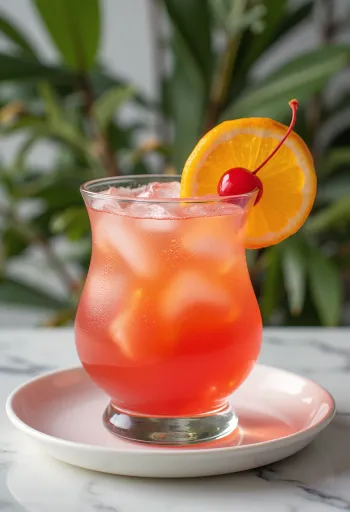 Cóctel Hurricane decorado con rodaja de naranja y cereza de cóctel