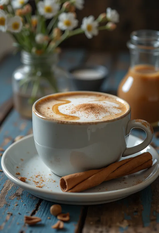 Chai latte con caramelo servido en vaso
