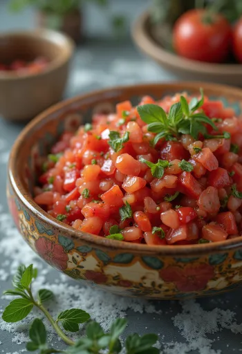 Salsa Ezme de jitomate servida con pan fresco