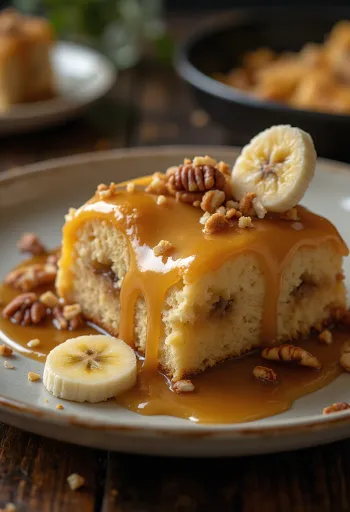 Pastel de plátano y caramelo con decoración