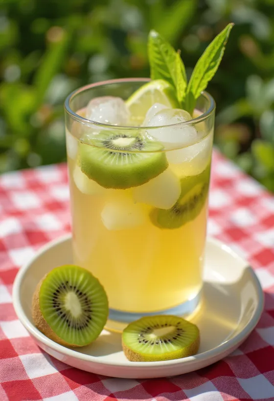 Sidra helada con kiwi servida fresca