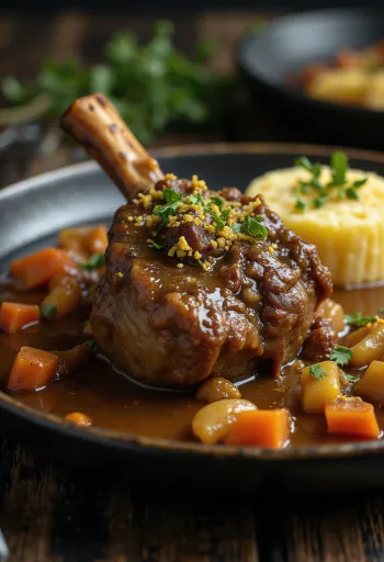 Ossobuco con gremolata servido con risotto
