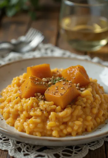 Risotto cremoso de calabaza servido