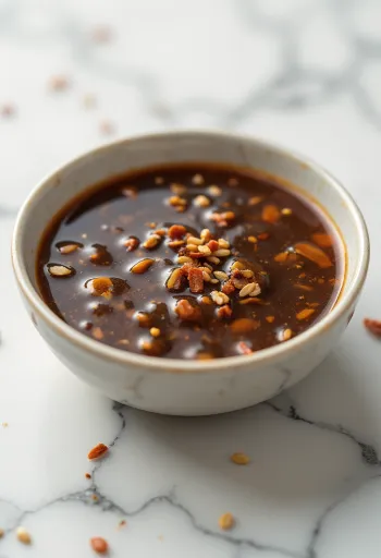 Salsa de jengibre y chile con sésamo servida
