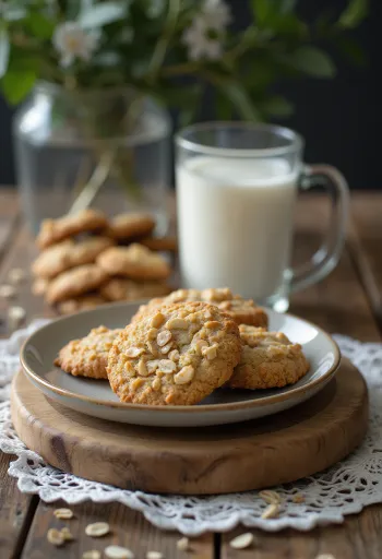 Galletas de avena horneadas doradas, servidas en bandeja