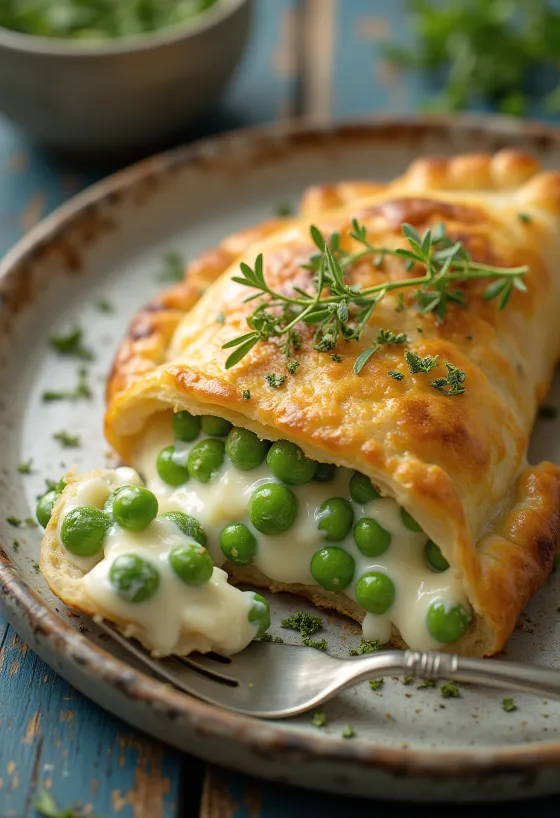 Calzone de chícharos horneado dorado