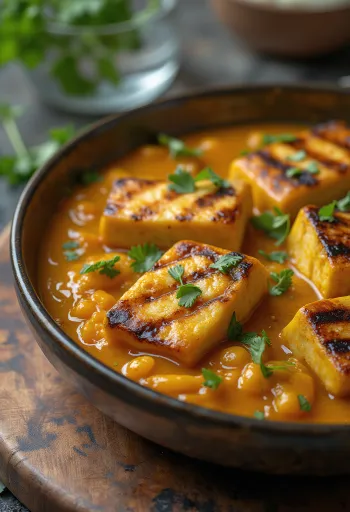 Tofu a la parrilla en salsa de curry servido