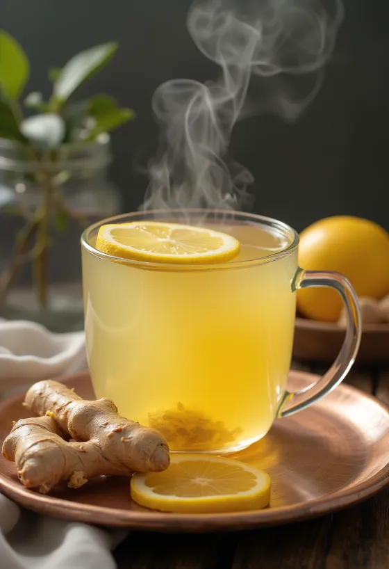 Té de jengibre y limón servido con miel