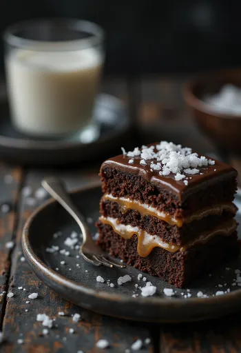 Pastel de chocolate y caramelo en presentación elegante