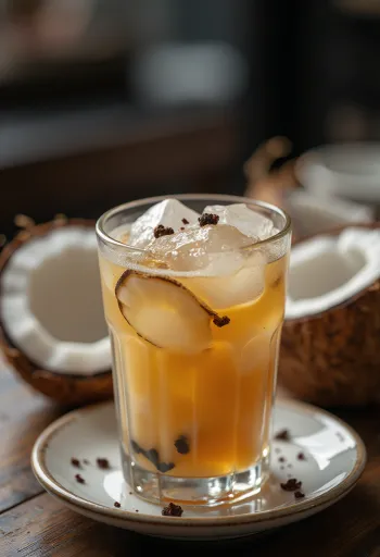 Té helado de coco servido en vaso