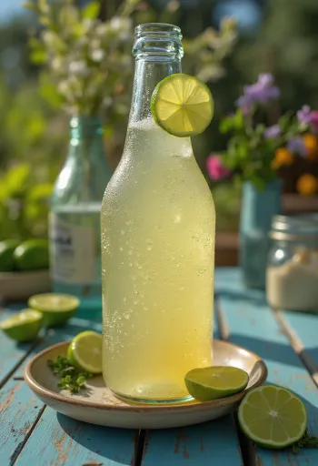 Sidra mexicana con limón en vaso con rodajas de limón