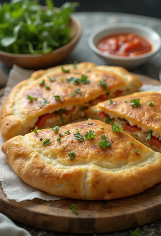 Calzone de hierbas finas recién horneado