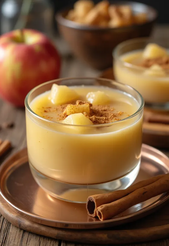 Refrescante sopa de manzana servida con canela y crema batida