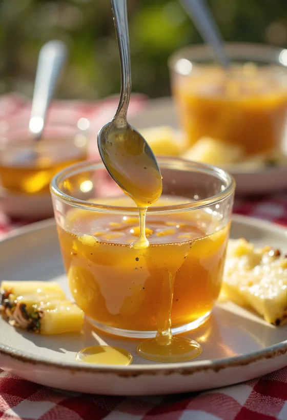 Glaseado de piña y miel servido