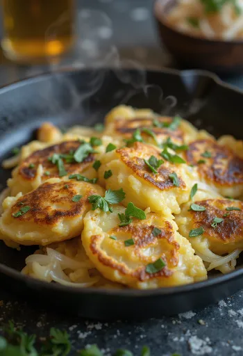 Bubble and squeak servido con chucrut, con una capa dorada y crujiente