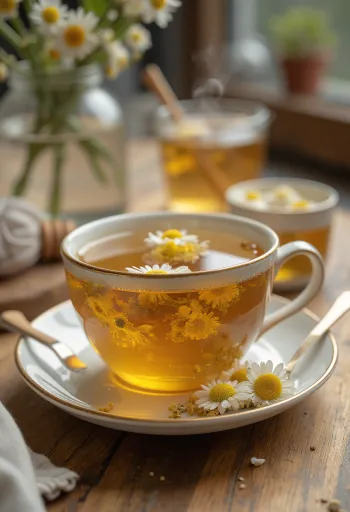 Té de manzanilla decorado con miel