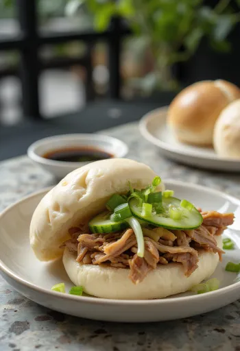 Bao bun de cerdo clásico servido