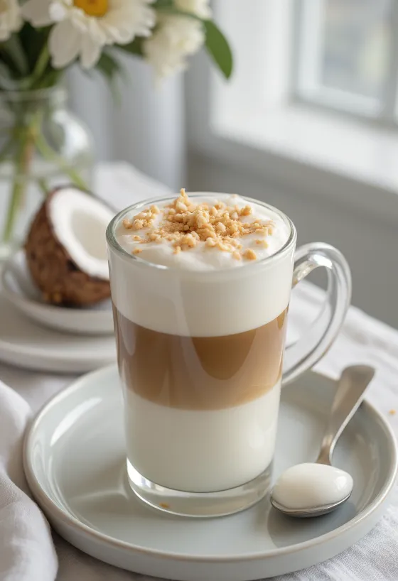 Latte de leche de coco servido fresco