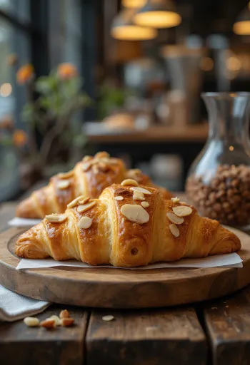 Croissant alemán de mazapán recién horneado