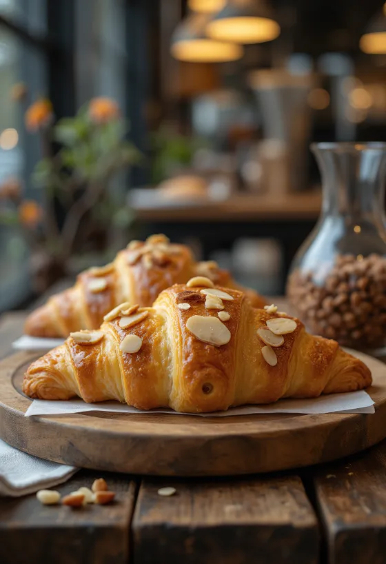 Croissant alemán de mazapán recién horneado
