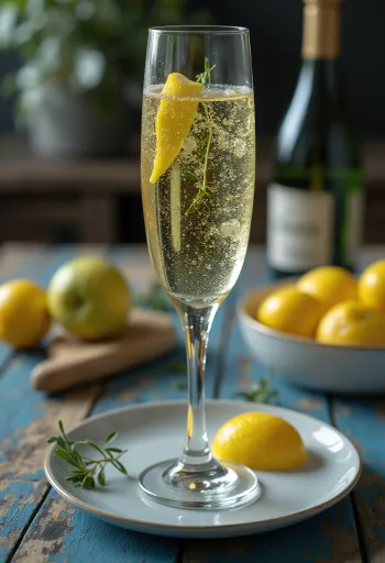 Sidra italiana con Prosecco en copa decorada con ramita de romero