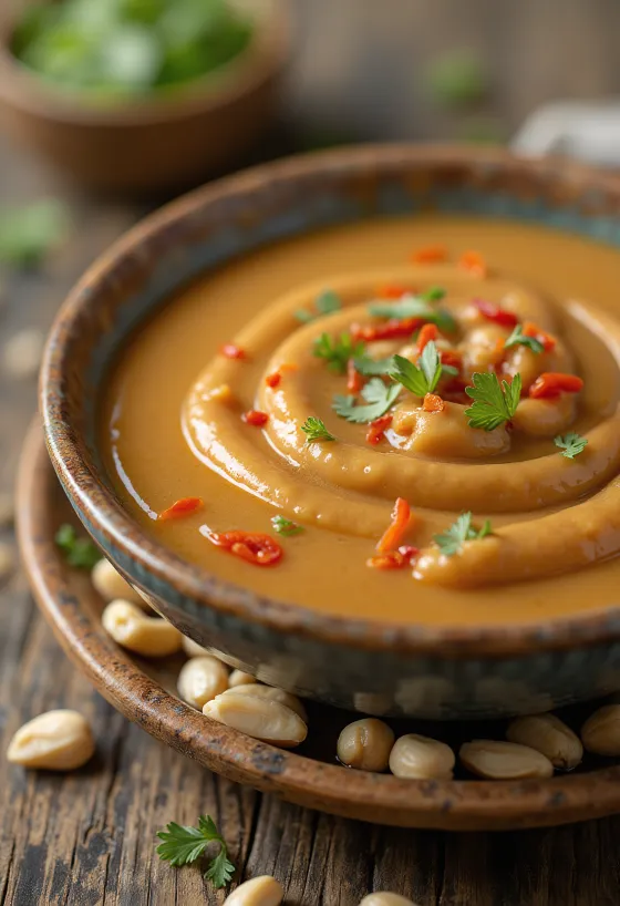 Salsa de cacahuate servida con rollitos primavera
