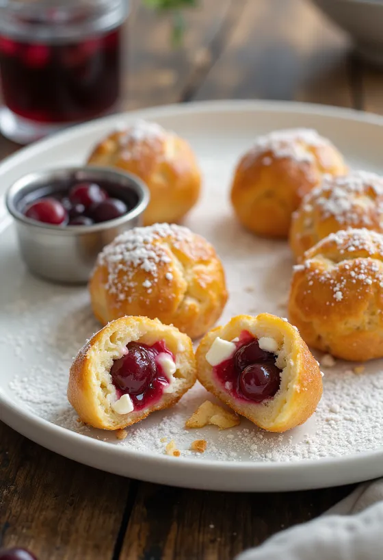 Æbleskiver rellenos de arándanos rojos con queso feta y un toque de vainilla