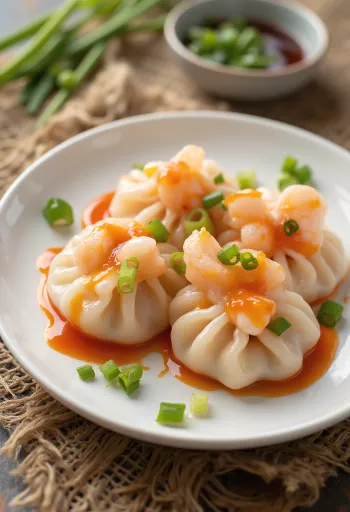 Bánh bột lọc con salsa de chili, en un plato con cilantro fresco