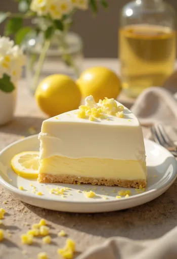 Pastel de yogurt con limón decorado con rodajas frescas de limón
