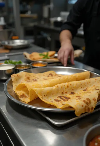 Dosa servida con chutney de coco