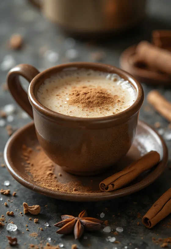 Chai con canela, especias y espuma de leche