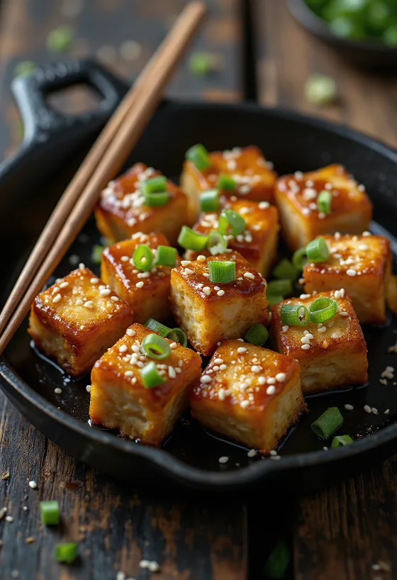 Bocaditos de tofu especiados servidos