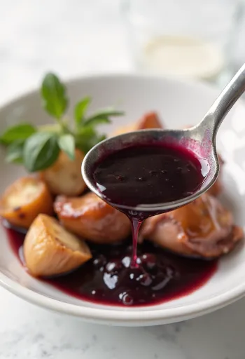 Salsa de vino tinto con ajo y miel servida