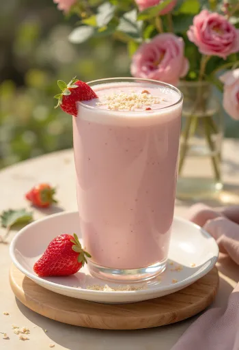 Kéfir probiótico de coco y fresa, recién servido