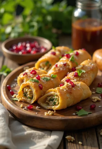 Versión vegana de Badrijani servida en salsa especiada, decorada con cilantro