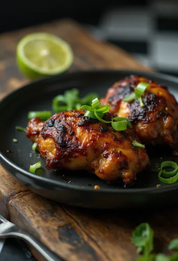 Pollo Jerk servido con limón y ensalada