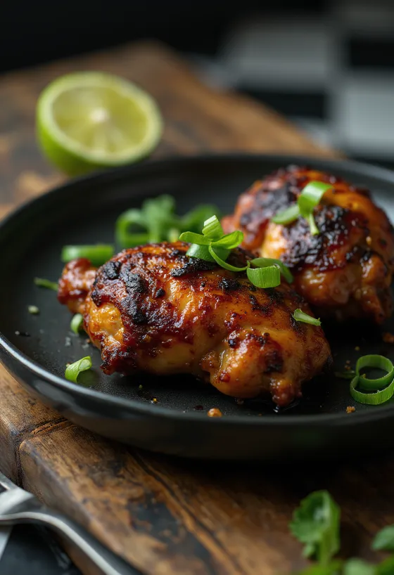 Pollo Jerk servido con limón y ensalada