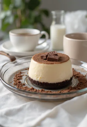Pastel de panna cotta de café servido en rebanadas