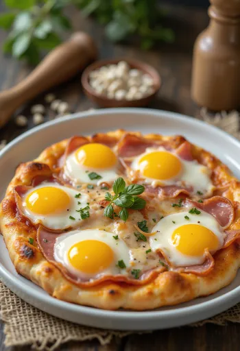 Pizza Bismark con huevo y jamón