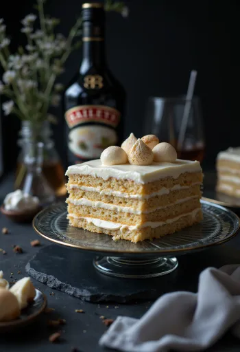 Pastel cremoso de Baileys servido