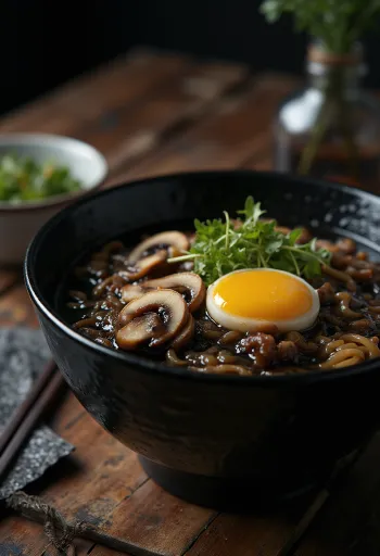 Ramen de ajo negro servido