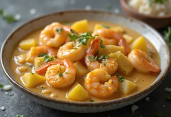 Chingri malai servido con papas