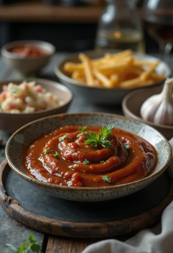 Salsa BBQ de ajo ahumado servida