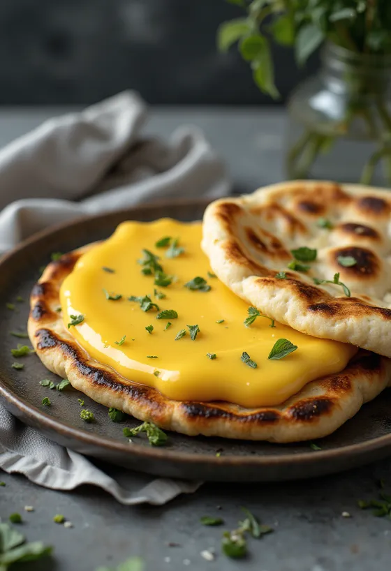 Naan con pudín servido