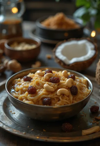 Ada Pradhaman, servido con leche de coco y agua de rosas