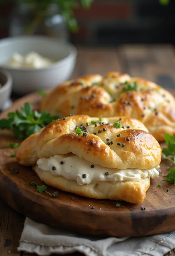 Calzone de crema y queso ahumado recién hecho