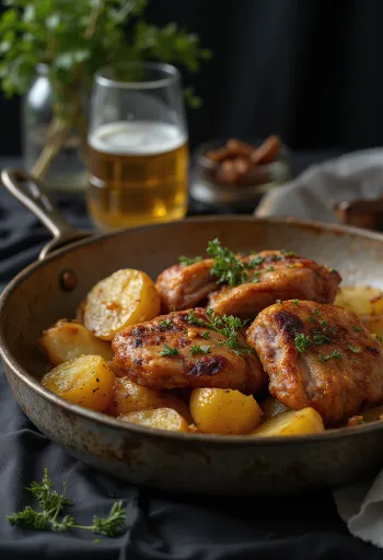 Chamorro ahumado al horno con papas asadas