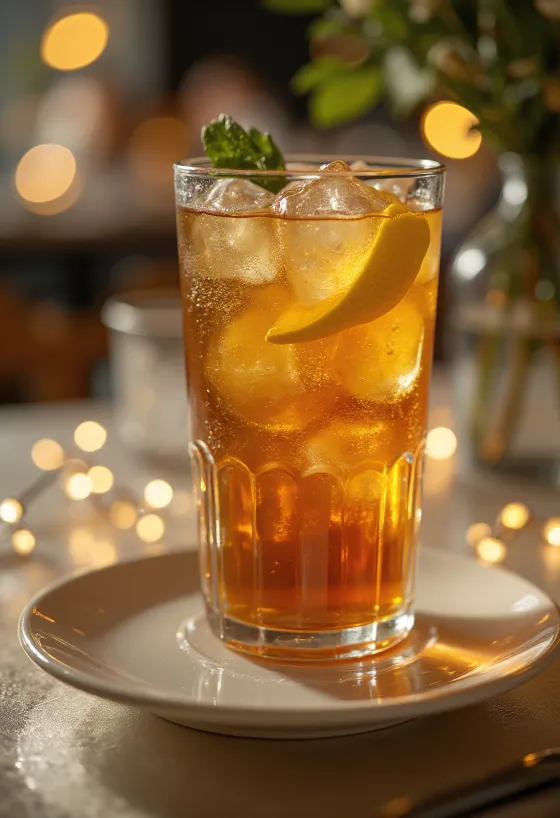 Cóctel Long Island Iced Tea decorado con rodaja de limón